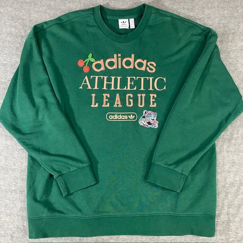 Adidas Athletic League added Patches Oversized Crewneck Sweatshirt XL Green Pink